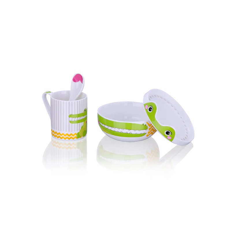 Crocodile heureux – service de table, service de petit-déjeuner, 4 pièces, porcelaine