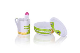 Cocodrilo feliz - juego de cena, juego de desayuno, 4 piezas, porcelana