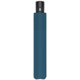  Compact, lightweight umbrella with a crystal blue canopy and a sleek, modern design.