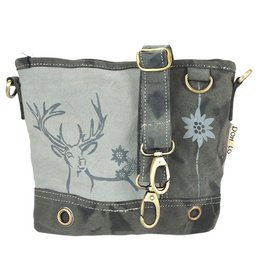 Traditionele tas van Domelo. Veganistische canvas schoudertas met bedrukt hert/edelweiss-motief