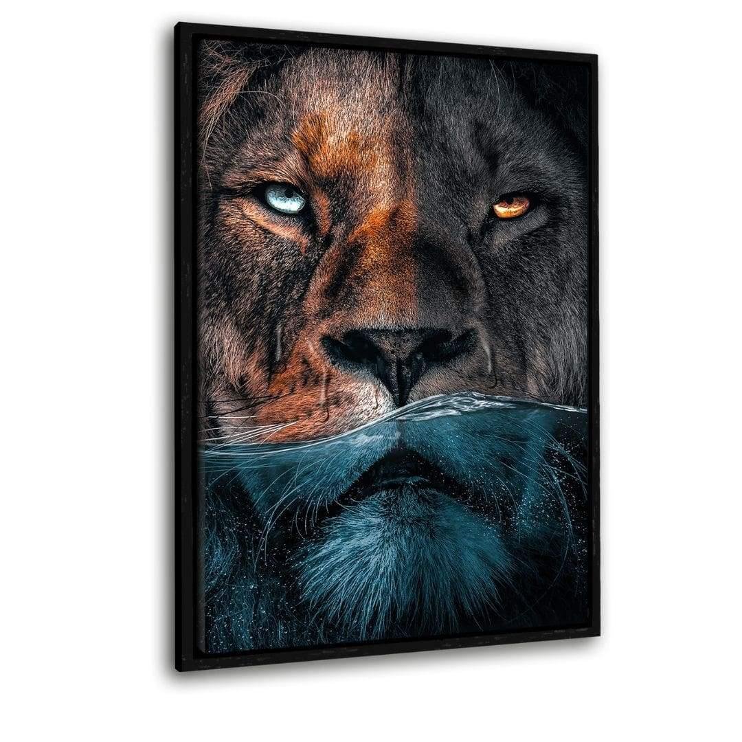 Underwater Lion - canvas picture with frame "silver"