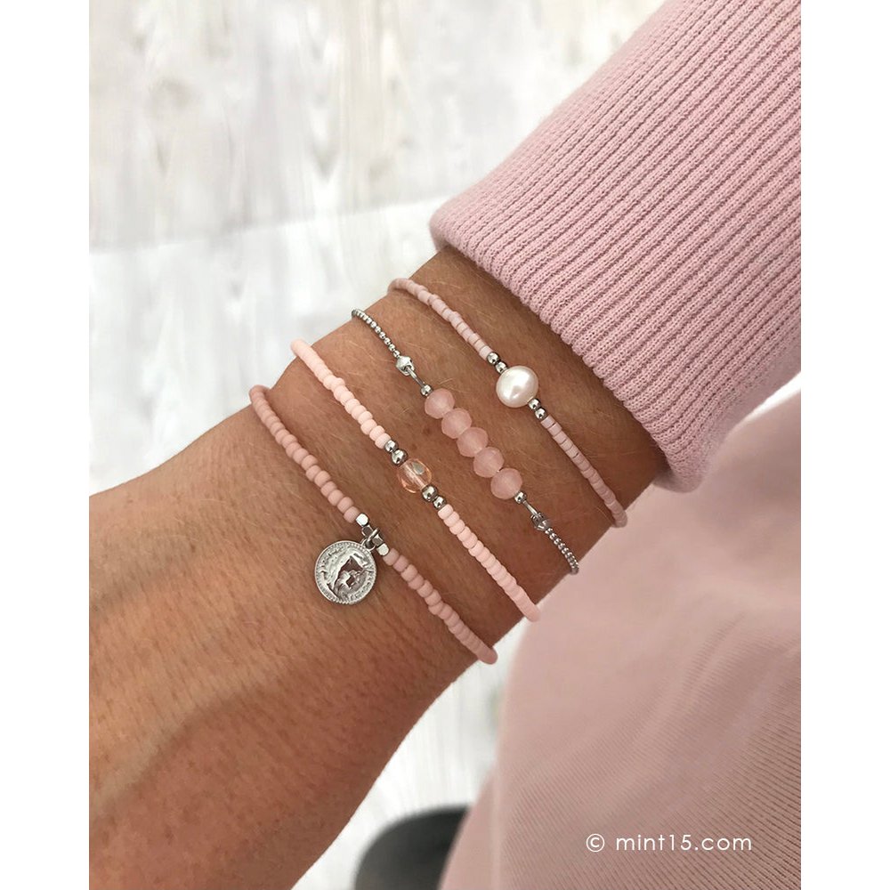 Kralenarmband met Zoetwaterparel - Vintage Roze