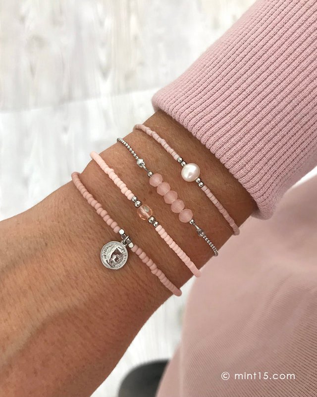 Kralenarmband met Zoetwaterparel - Vintage Roze