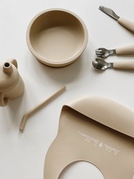 Juego de Cubiertos de Silicona y Acero Inoxidable - Beige Ostra