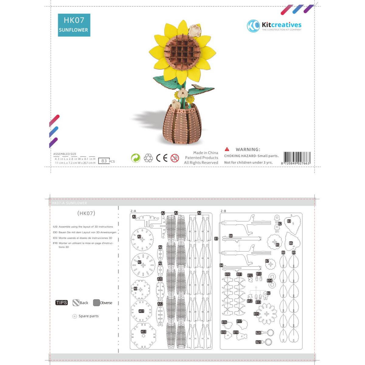 Construction kit DIY Flower Sunflower made of wood