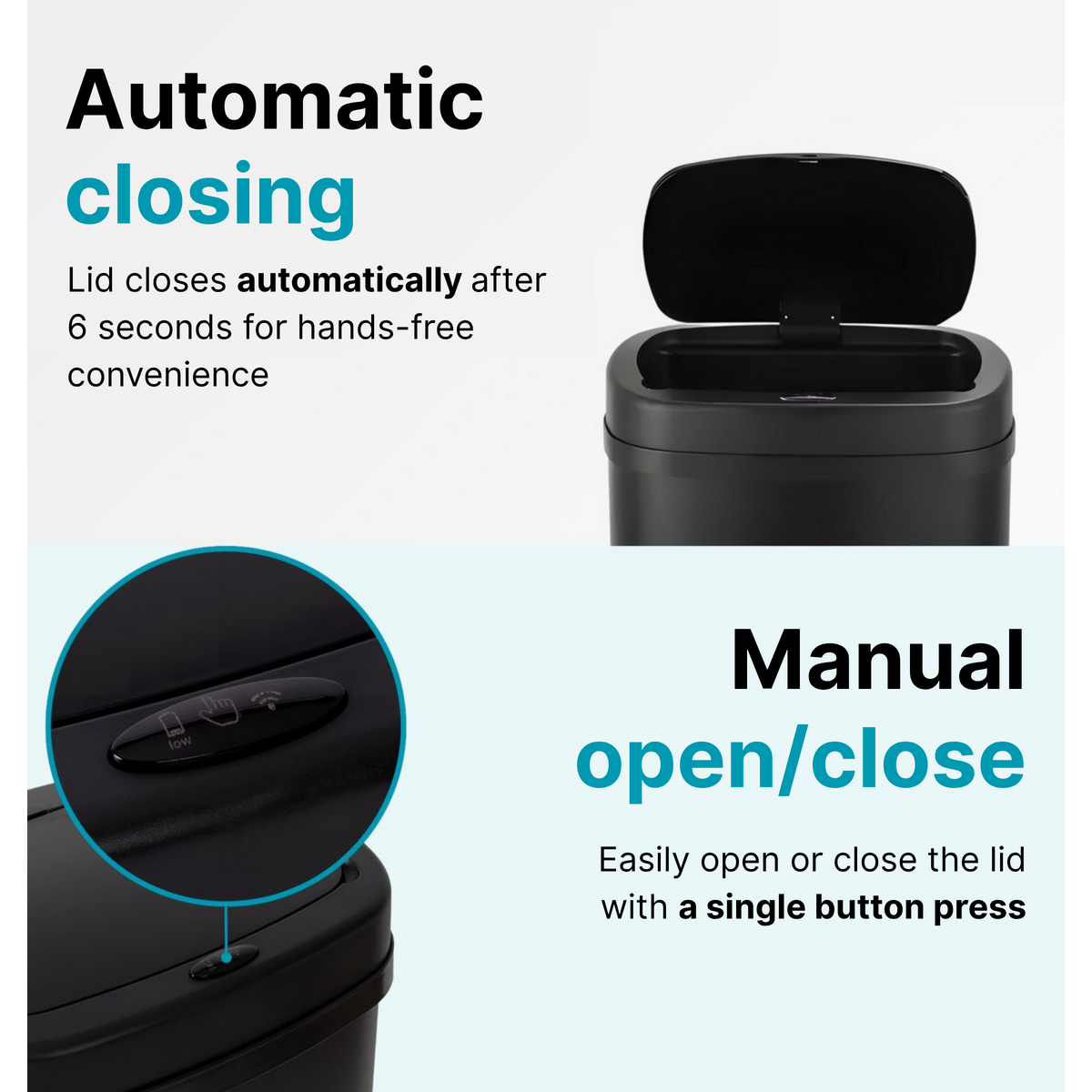 Papelera con sensor - Capacidad 60 litros - Acero inoxidable - Negro