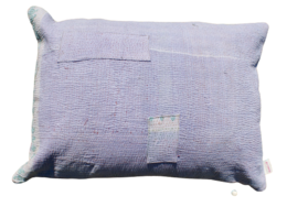 Vintage kantha cushion cover in lilac check pattern, made of cotton material, rectangular shape, suitable for home decor.