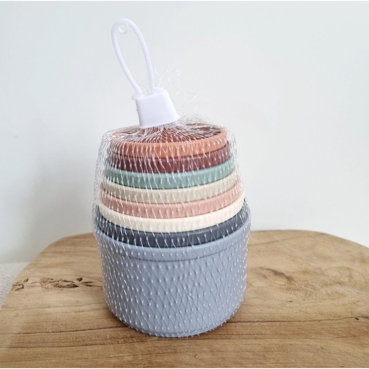 Rattle Stacking cups / Stacking tower earth tones 8 pieces