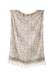 Blue & Cream Plaid / Sofa Throw – Mandala mønster med frynser – 130x175 cm – Urbane Hide