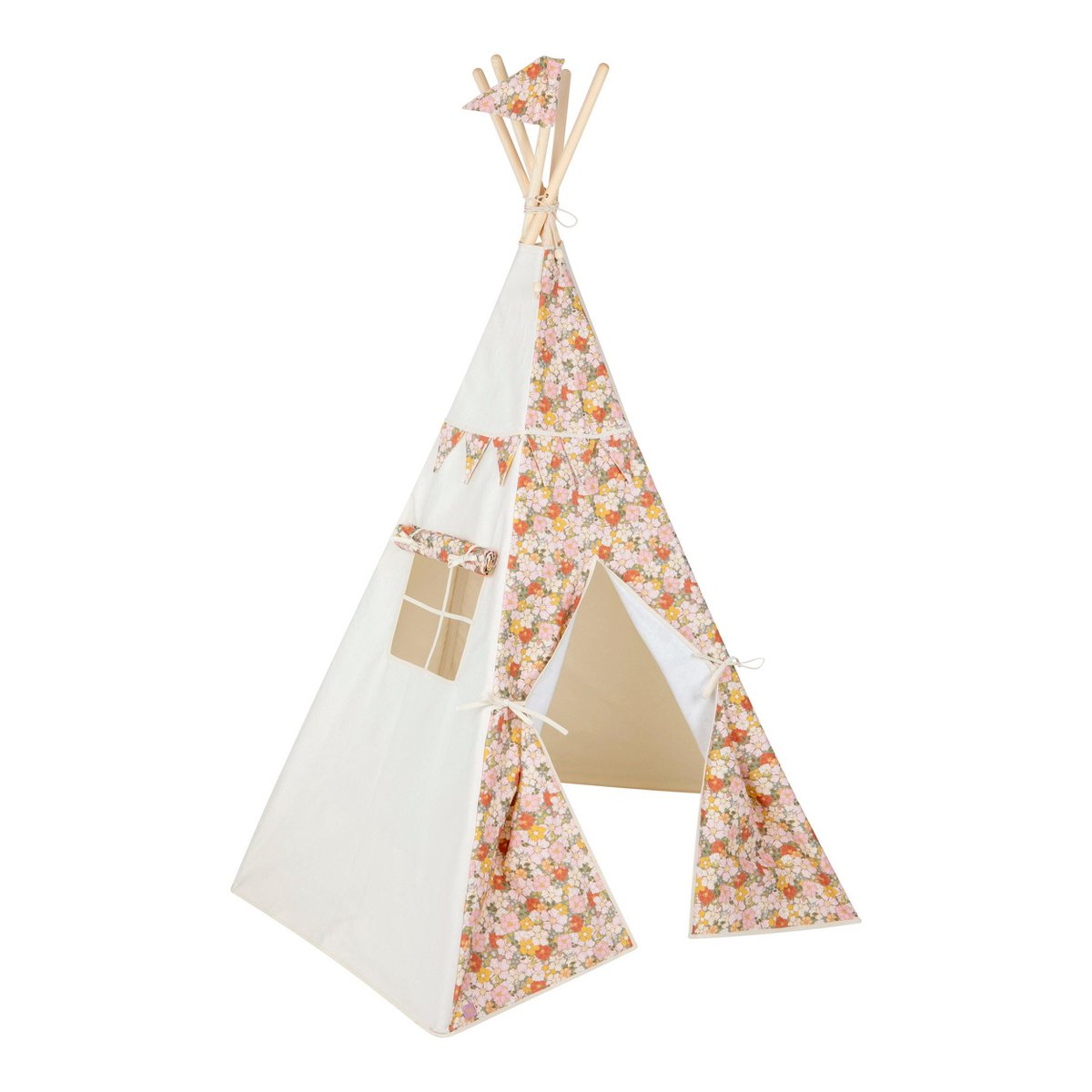 Bawełniany namiot tipi dla dziewczynki z nadrukiem kwiatów „Zielony ogród”