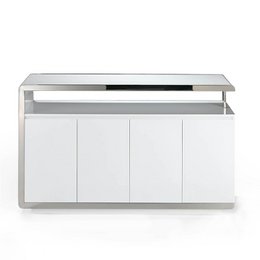 White wooden sideboard and stainless steel