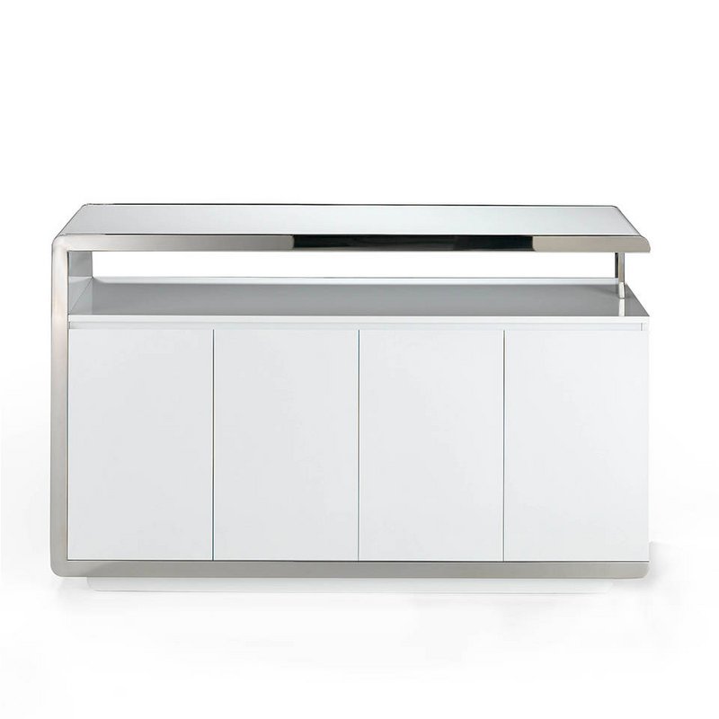 White wooden sideboard and stainless steel