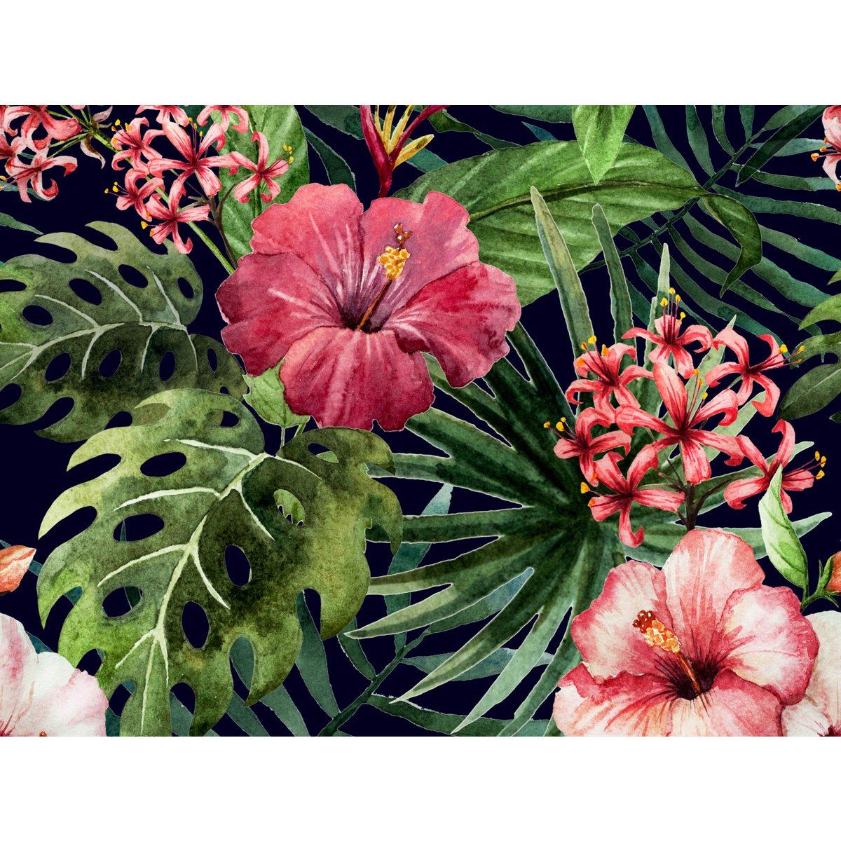 Tropische hibiscusbloemen - placemat | Placemats van premium vinyl 40 x 30 cm - 4 stuks - afwasbaar