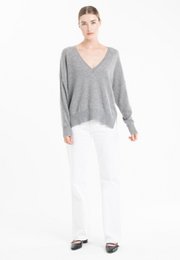 Nami 23 Pull V -Neck in Kaschmir mit Grau/Mandarin -Farbstreifen