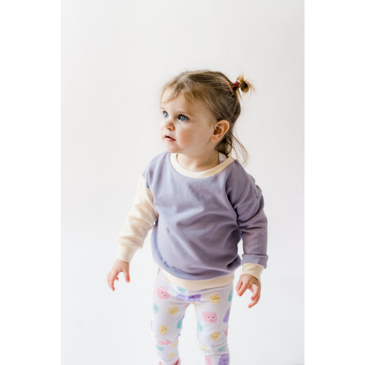 Sustainable Color-block Baby Sweater | Purple with Ecru arm | 100% GOTS certified organic cotton