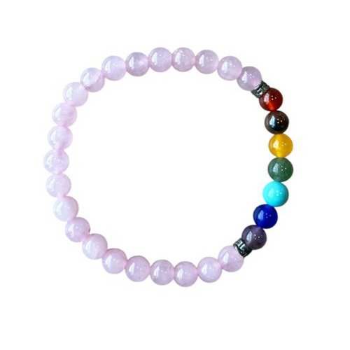 Women's bracelet Rose Quartz 6 mm with Chakra beads