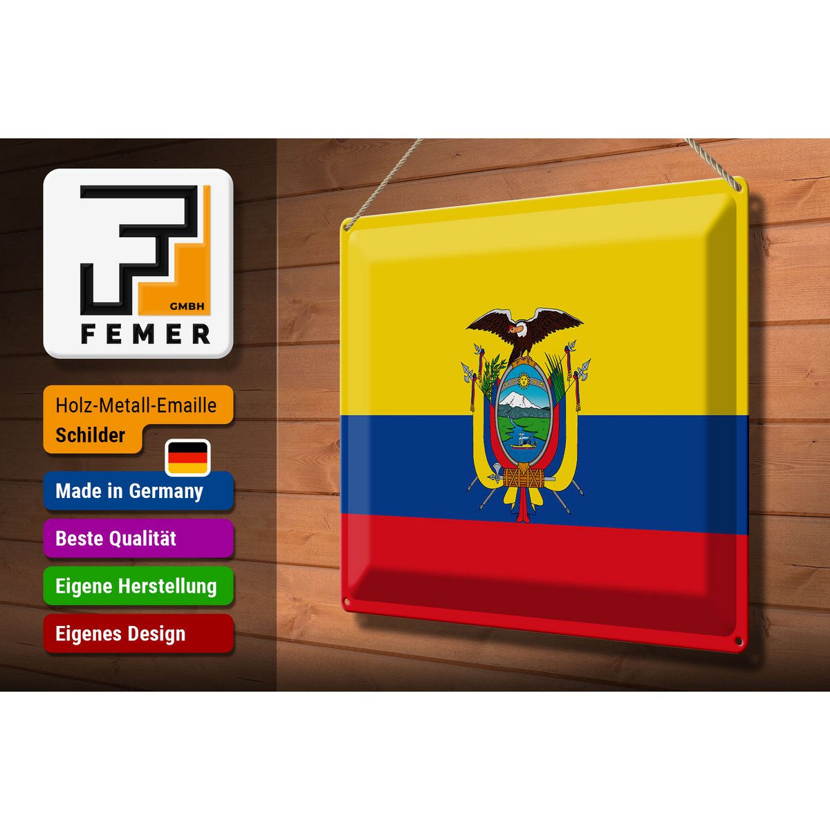 Blechschild Flagge Ecuador 40x30cm Flag of Ecuador