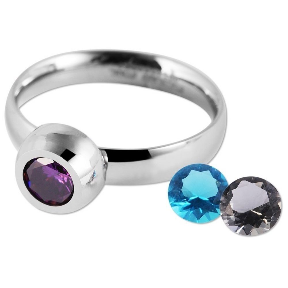Akzent Damen-Ring aus Edelstahl mit Ersatzsteinen, silberfarben, Gr. 52