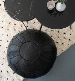 Leather pouffe - black (XL)