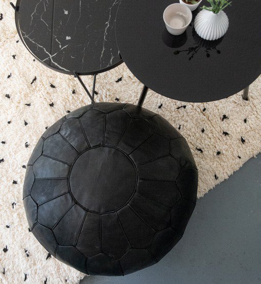 Leather pouffe - black (XL)