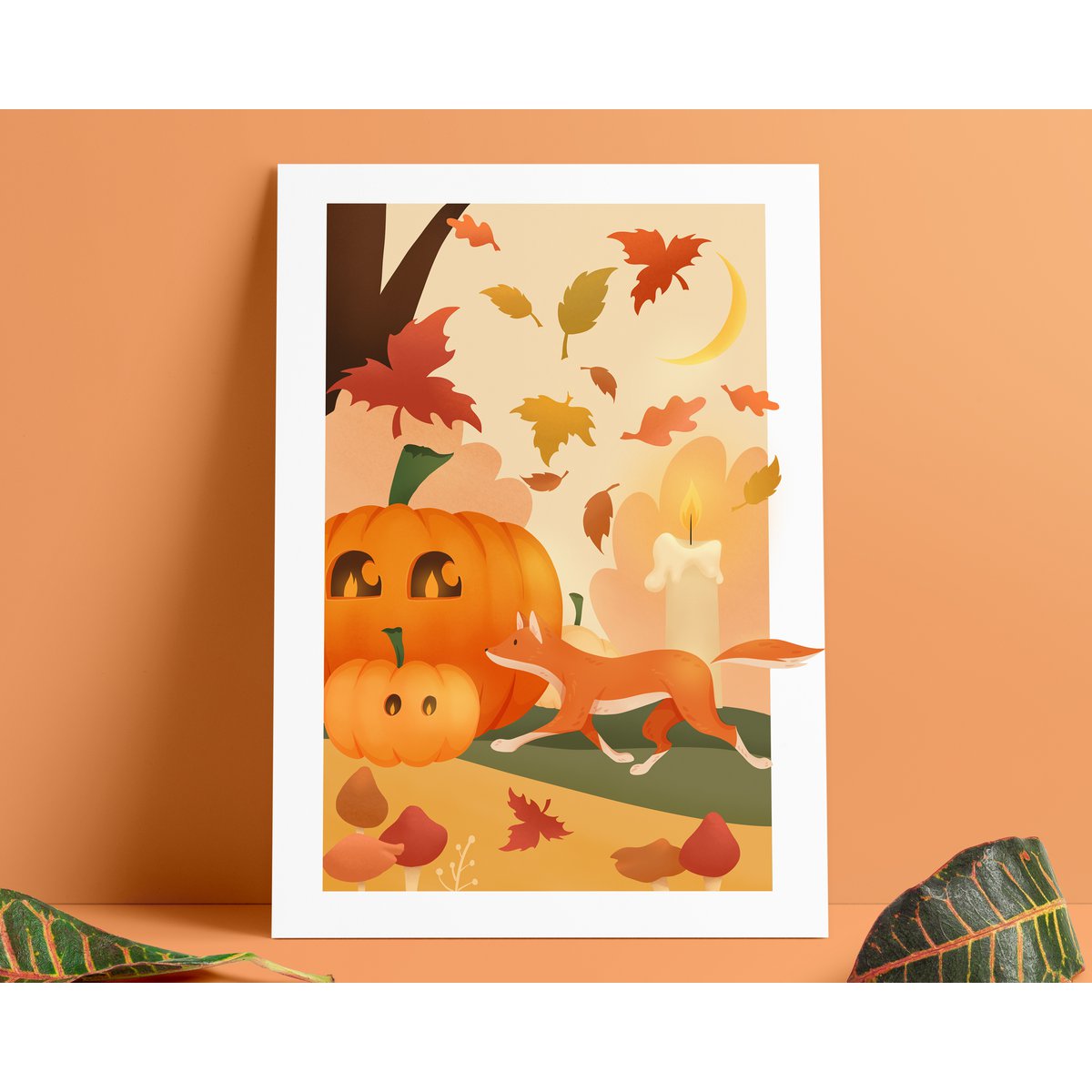 Autumn Vibes Print - Fuchs & Kürbis Herbstlaub A5 Druck