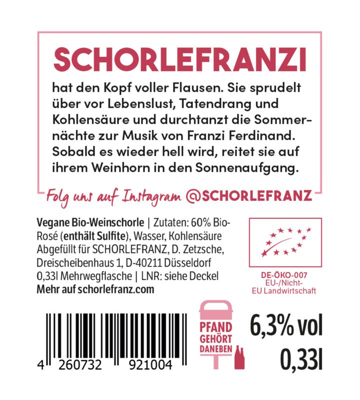 Schorlefranzi Roséschorle Bio 0,33l (Weinschorle) 