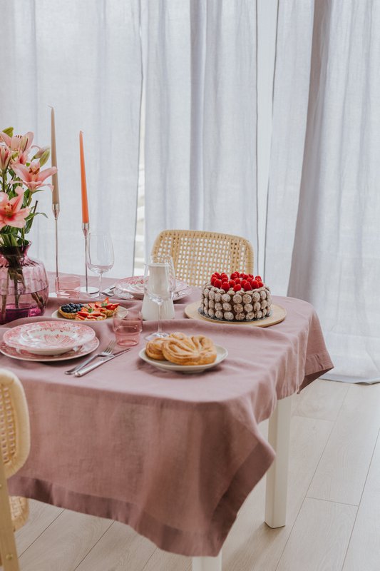 Woodrose linen tablecloth
