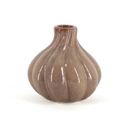 Earthenware candle holder single brown