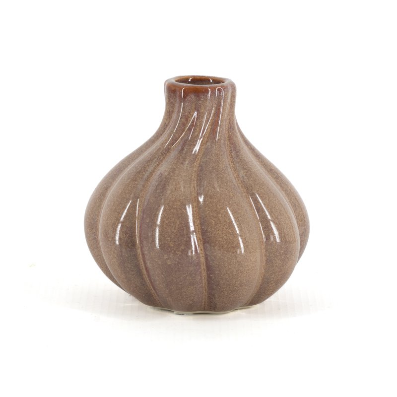 Earthenware candle holder single brown
