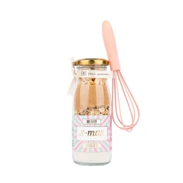 "Christmas cookie mix jar with pink whisk, festive holiday baking gift set"