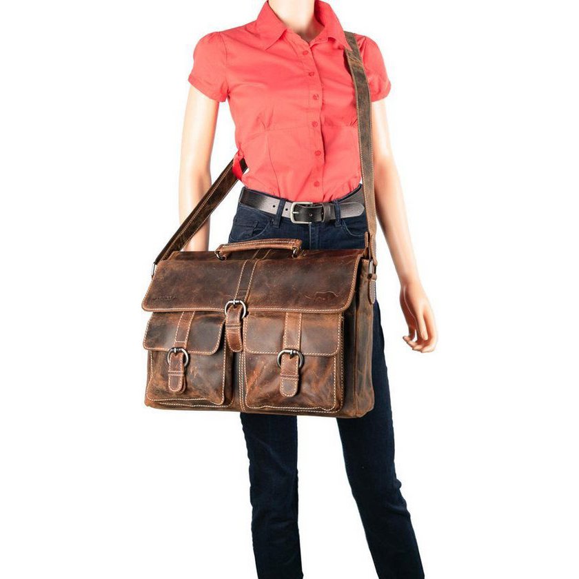 Messenger Bag from buffalo leather for 15.6 inch laptops in cognac color