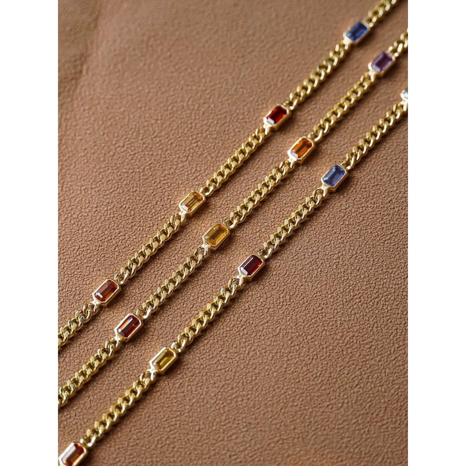 Bracelets à chaîne cubaine vermeil doré avec des pierres arc-en-ciel