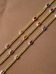 Bracelets à chaîne cubaine vermeil doré avec des pierres arc-en-ciel