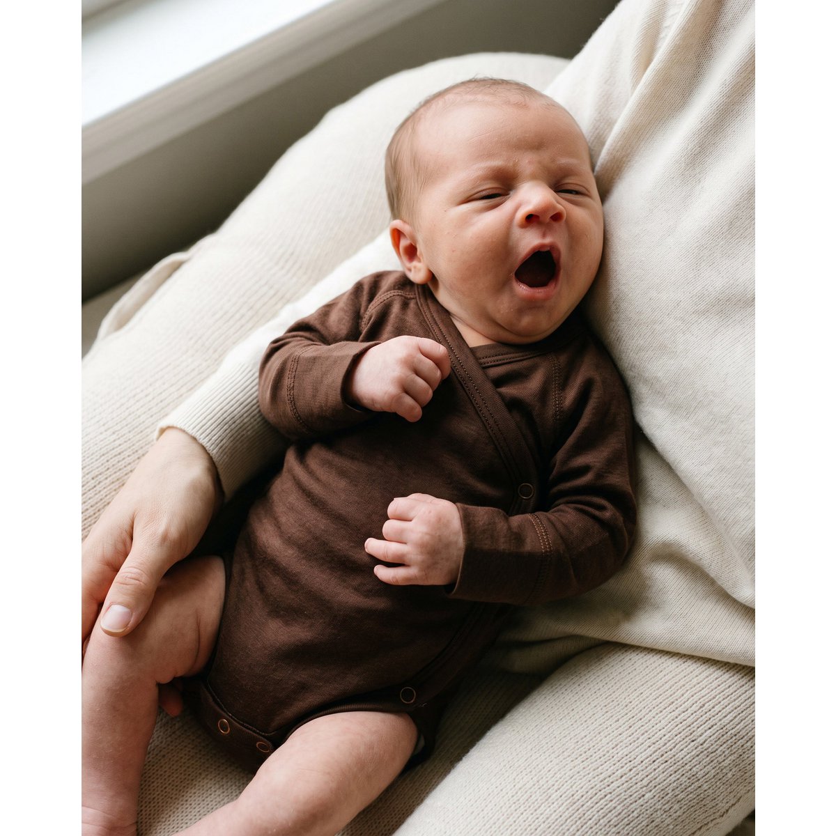 Woolen Wrap romper long sleeves - Merino wool - Chocolate fondant