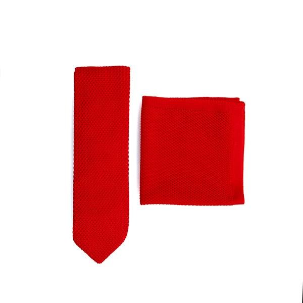 Pillar Box rote Strickkrawatte und Einstecktuch Set