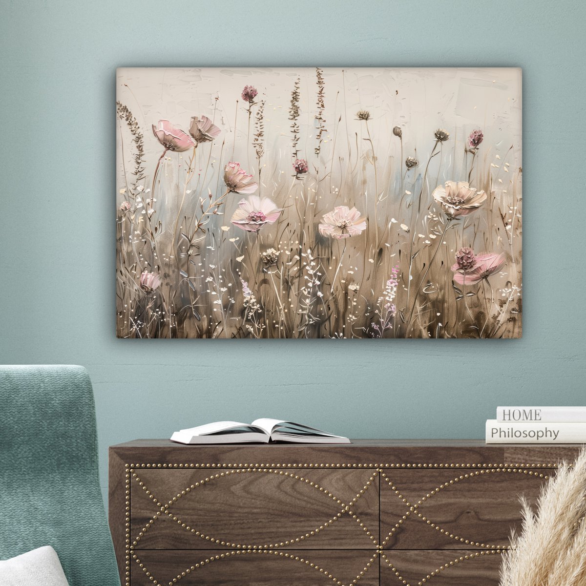 Pintura de lienzo - Decoración de pared - Flores - Rosa - Moderno - Beige