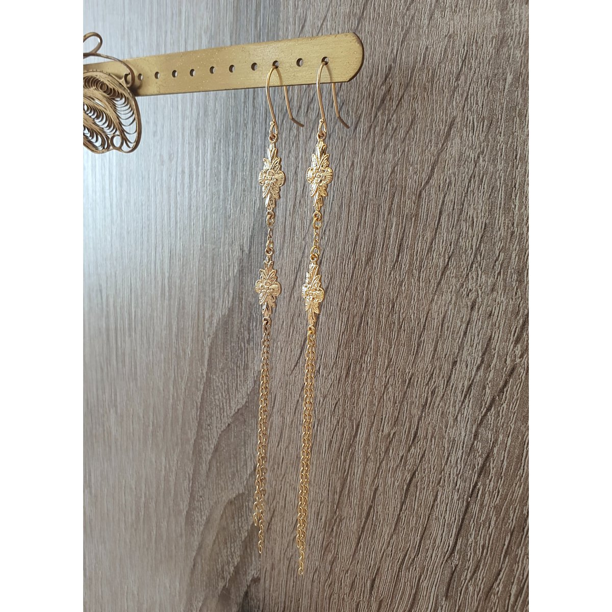 Long-length 18K gold plated double link earrings