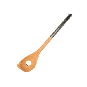 Afgeschuinde houten lepel met een gat RVS handvat 34 cm Fackelmann Boissellerie