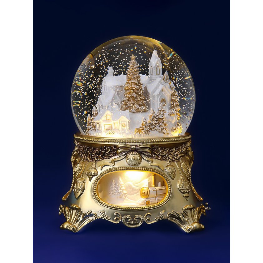 Prächtige Musik-Schneekugel „Golden Christmas Tale“, mit Beleuchtung, automatischem Schneesturm