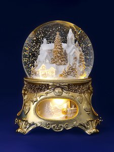 Magnificent Musical Snow Globe “Golden Christmas Tale”, with illuminations, Automatic Snowstorm