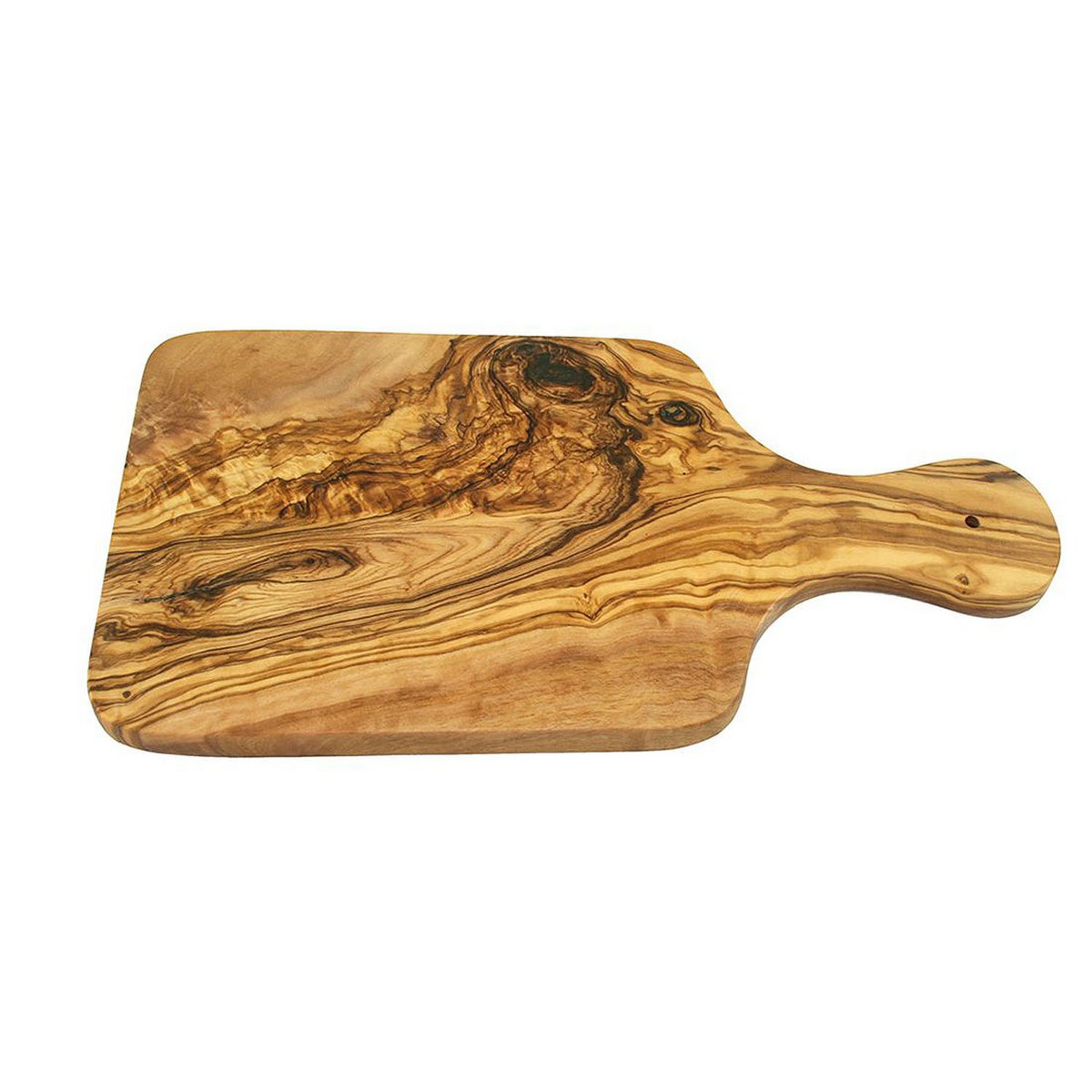Tabla de desayuno con asa 30 x 15 cm fabricada en robusta madera de olivo