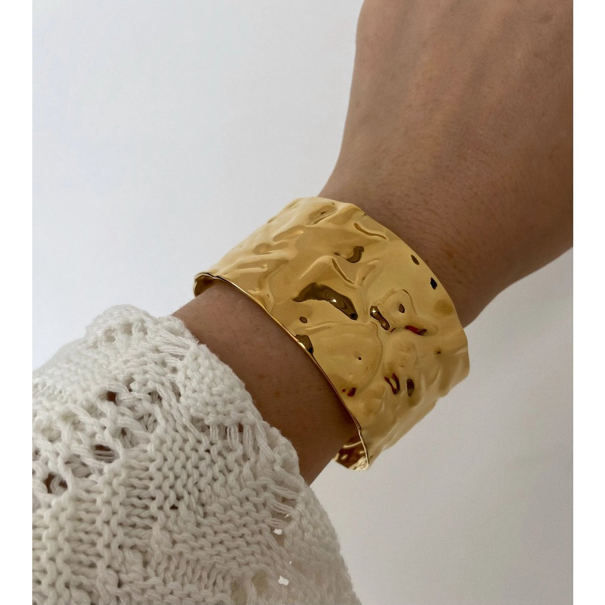 August - Hammered Wide Cuff Bracelet