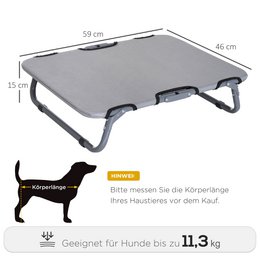 Outdoor Dog Lounger, Foldable Elevated Dog Bed for Small Dogs, Cooling Pet Lounger with Steel Frame, Pet Bed for Outdoor Camping, 59 x 46 x 15 cm, Gray