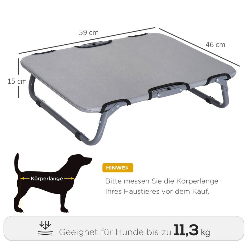 Outdoor Dog Lounger, Foldable Elevated Dog Bed for Small Dogs, Cooling Pet Lounger with Steel Frame, Pet Bed for Outdoor Camping, 59 x 46 x 15 cm, Gray