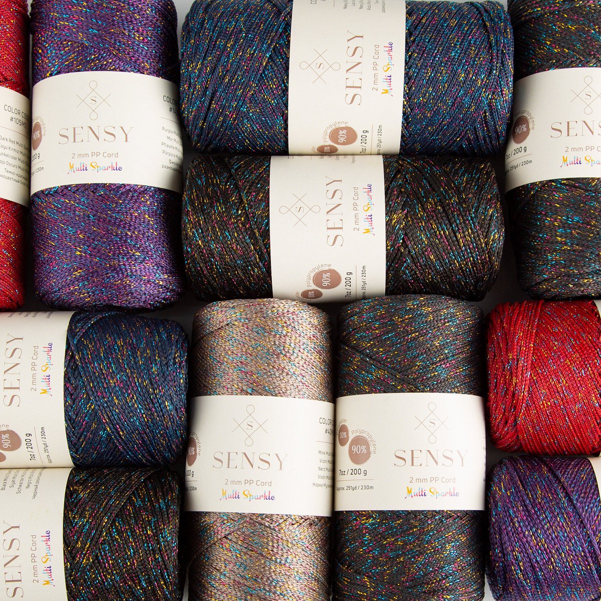 Sensy Premium 2mm Multi Sparkle - Cordón de macramé 90% polipropileno / 10% poliéster de 251 yardas