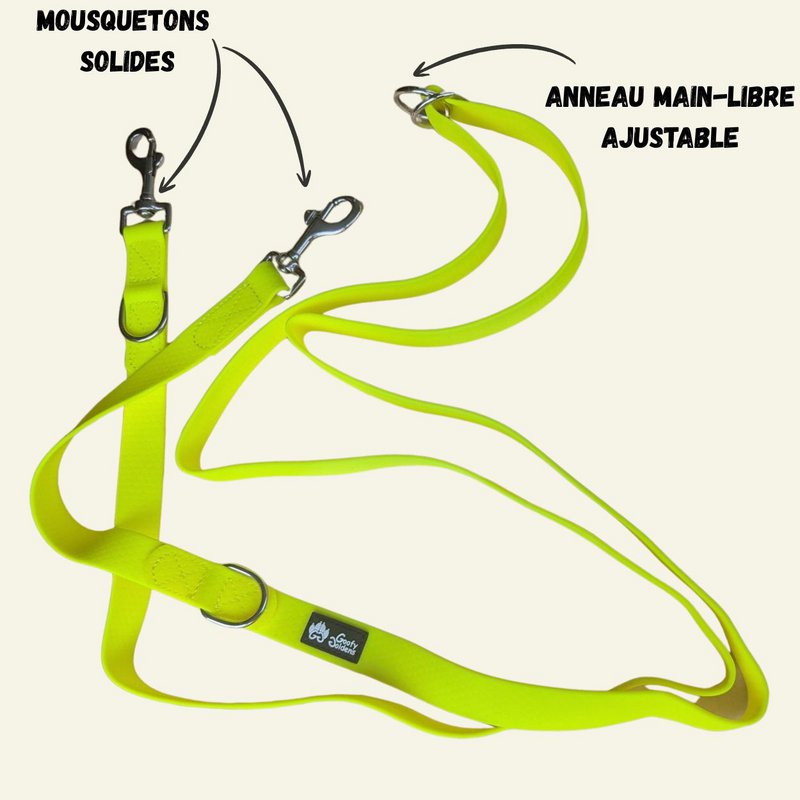 Waterproof multi-position leash Fluorescent yellow
