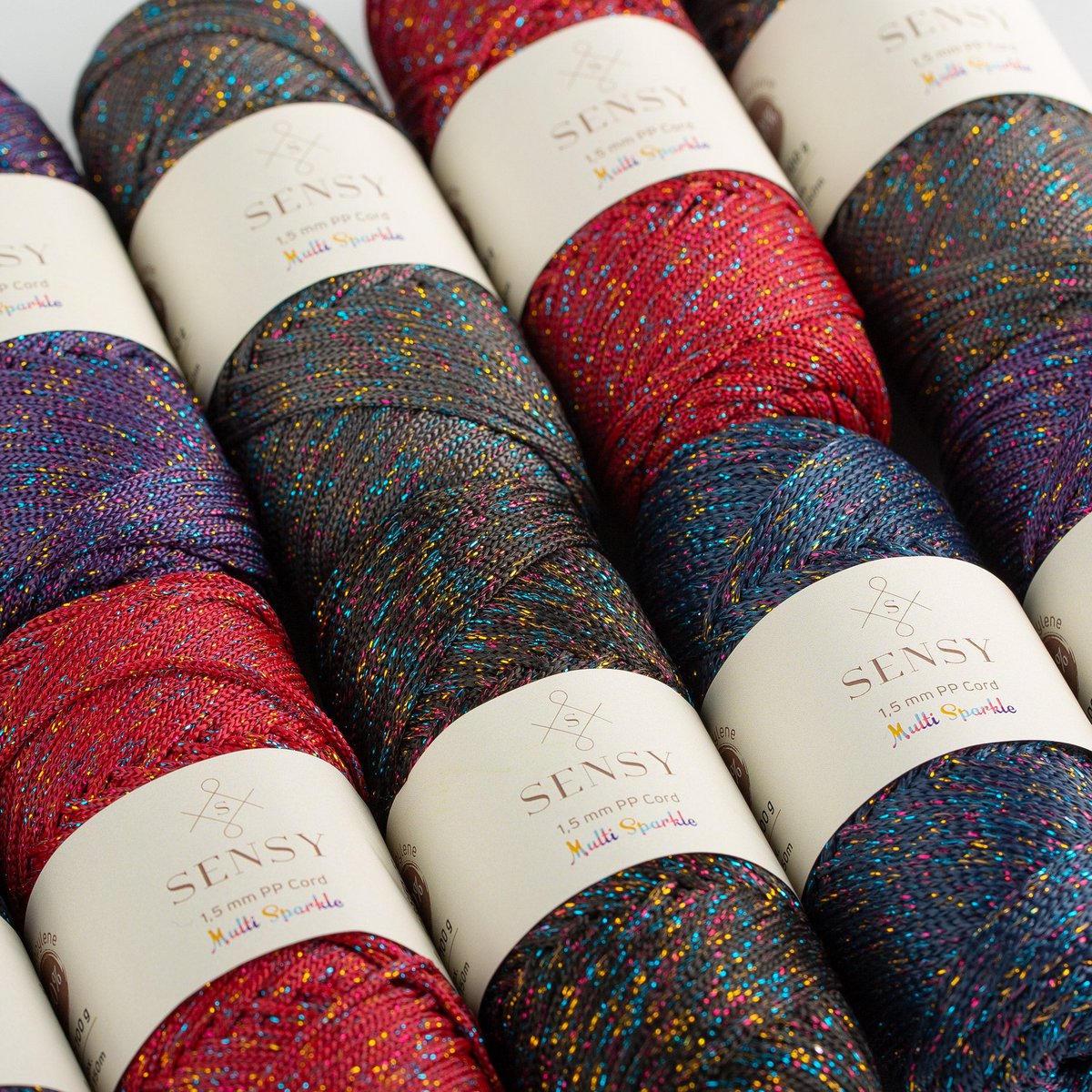 Sznurek Sensy Premium 1,5 mm Multi Sparkle - 164 metry, 100% poliestrowy sznurek do makramy