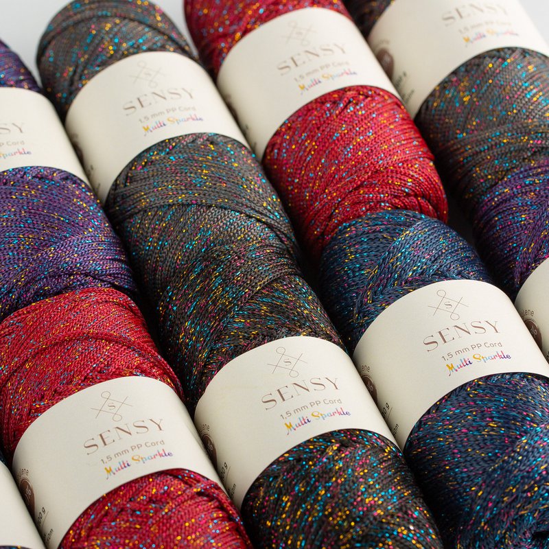 Sznurek Sensy Premium 1,5 mm Multi Sparkle - 164 metry, 100% poliestrowy sznurek do makramy
