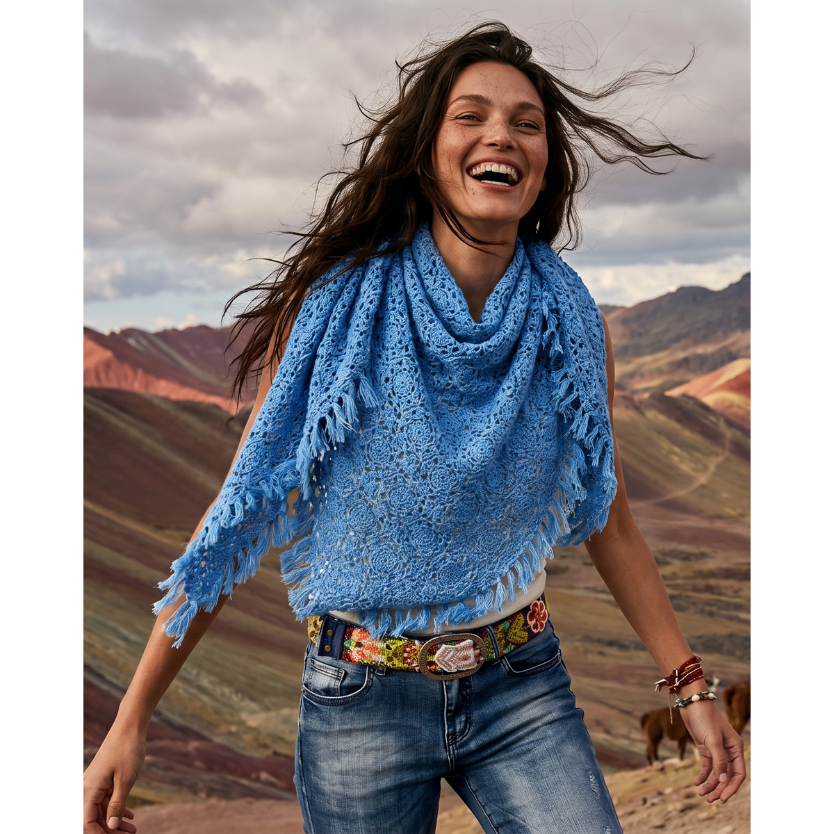 Cashmere scarf LA PAZ hand crocheted triangle