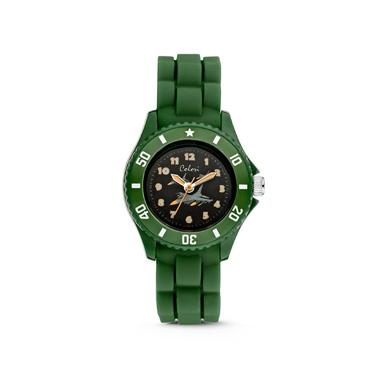 Colori Kidz 5-CLK059 Reloj Infantil con Avión - Correa de Silicona - Ø 30 mm - Esfera 20 mm - Verde